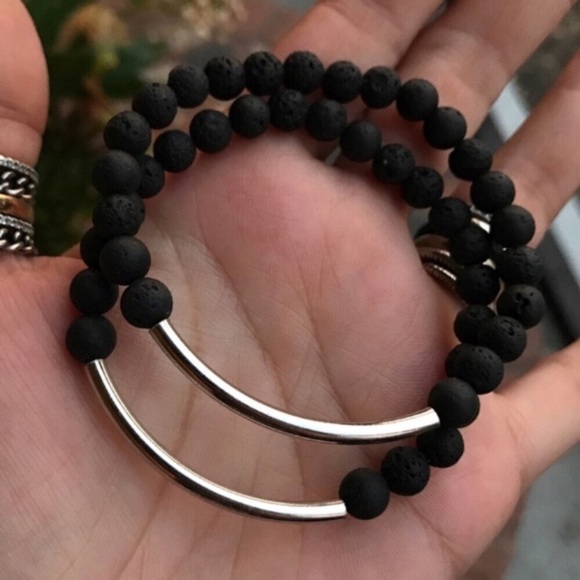 Genuine lava rock oil diffuser bar bracelets set of 2 - Picture 6 of 10